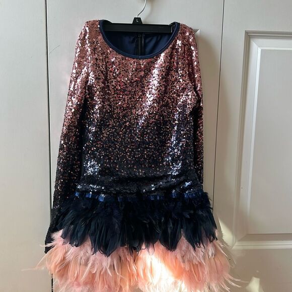 Curtain Call Dance Costume Ombré Sequins with Feather Skirt Size Adult Small - Picture 1 of 7